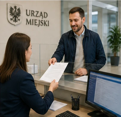 Kierowca składa wniosek o licencję taxi w urzędzie miejskim